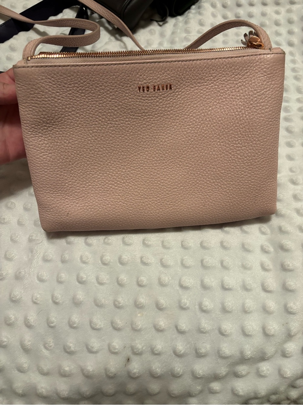 Ted Baker Pale Pink Pebbled Leather Crossbody with Gold Hardware